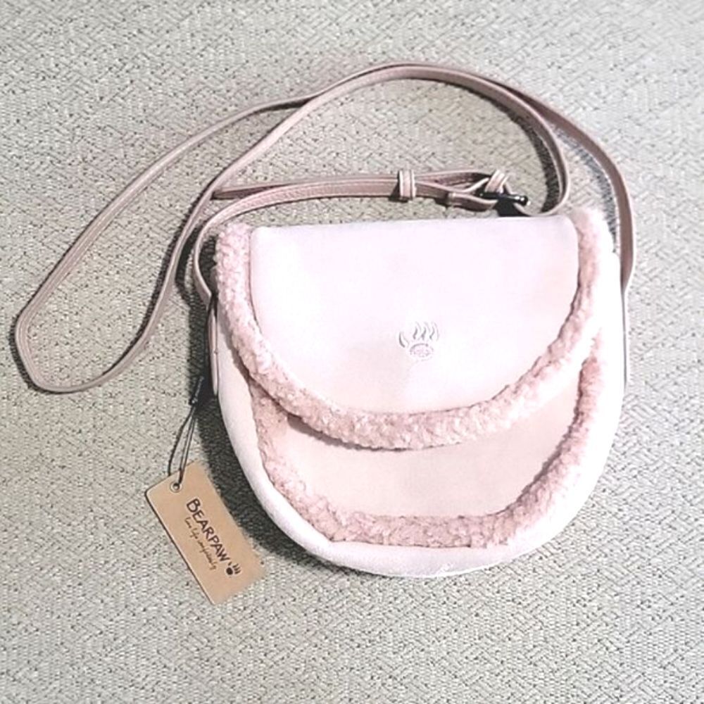 Bearpaw Blush Pink Shearing Trim Crossbody Saddlebag Purse